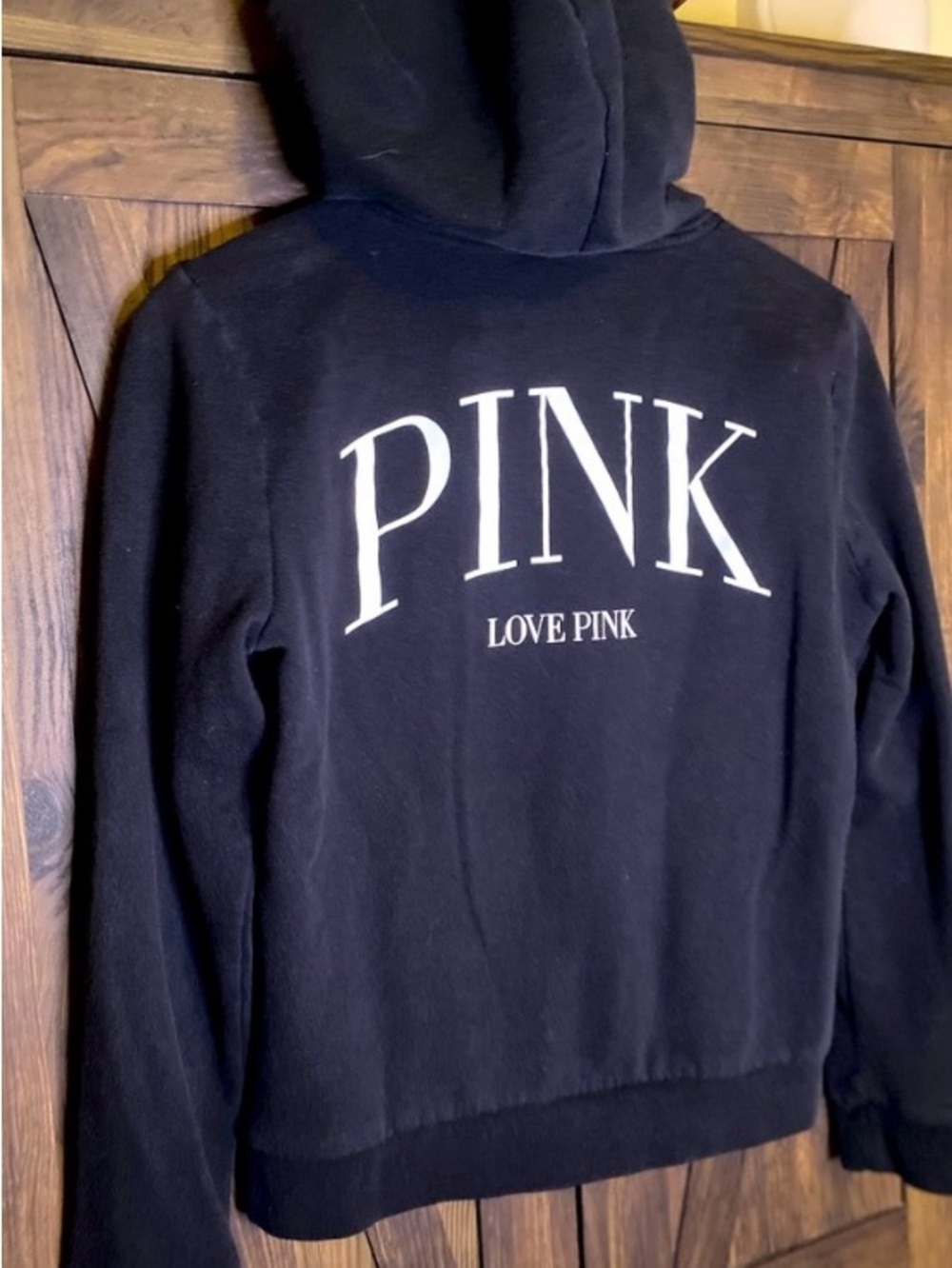 PINK Victoria's Secret Black 'PINK' Logo Zip-up Hoodie